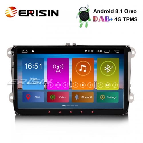 Erisin ES2891V 9" DAB+ Android 8.1 GPS 4G Autoradio for VW Passat Polo Golf 5/6 Tiguan Touran T5 4G