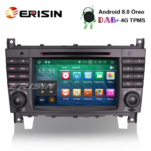 Erisin ES7869C 7" Android 8.0 Car Stereo DAB+GPS SatNav DVD BT Mercedes Benz C/CLK Class W203 W209