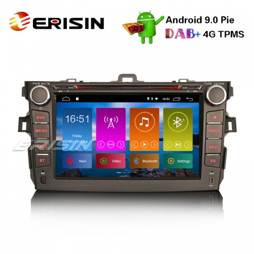Erisin ES2916C 8" DAB+ Android 9.0 Pie Car Stereo GPS WiFi DVR TPMS TOYOTA COROLLA 2007-11 Sat Nav