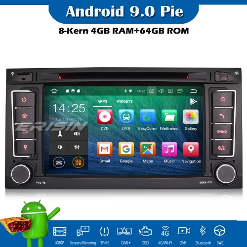 Erisin ES7956T 7" DAB+ Android 9.0 Car Stereo GPS Satnav DVR BT OBD2 CD For VW Touareg T5 Multivan