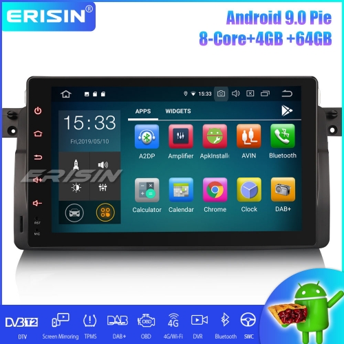 Erisin ES7903B 9" Android 9.0 Car Stereo GPS Wifi 4G DVR DAB+ OBD BMW 3er E46 M3 Rover75 MG ZT