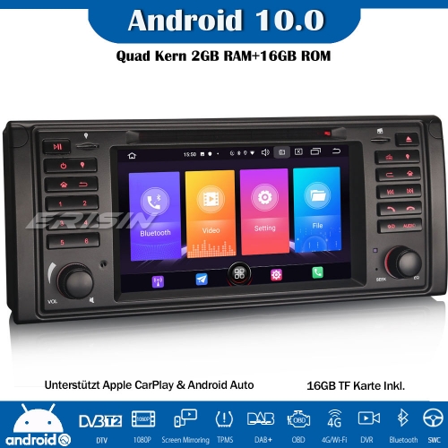Erisin ES2739B DAB+ Android 10.0 Car Stereo GPS DVR OBD DVD CarPlay For BMW 5 Series E39 X5 M5 E53