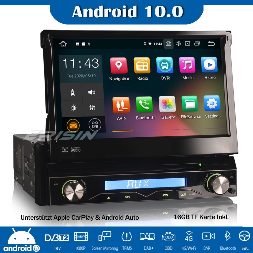 Erisin ES5188U Detachable 1 Din Android 10.0 Car Radio GPS DAB+WiFi DVD CarPlay DVB-T2 Navi TPMS DVD DVR