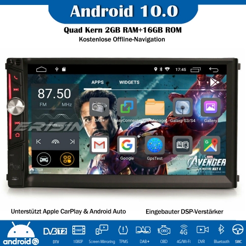 Erisin ES2642U Android 10.0 Car Stereo 2 Din GPS DAB+ DSP CarPlay Wifi DVD OBD Navi USB+SD+DVR