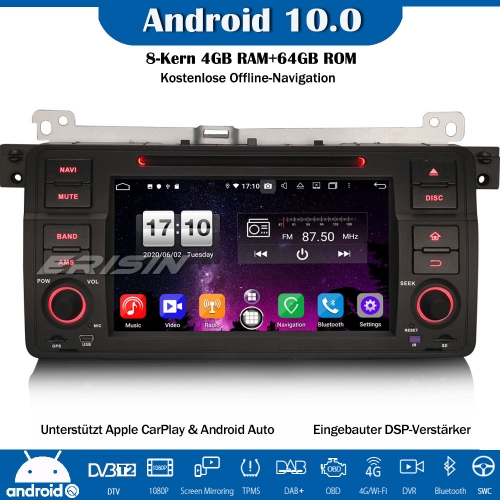 Erisin ES8746B Android 10.0 Car Radio DAB+ GPS Bluetooth DSP CarPlay OBD DVD For BMW 3 Series 3er E46 318 320 325 M3 Rover 75 MG ZT