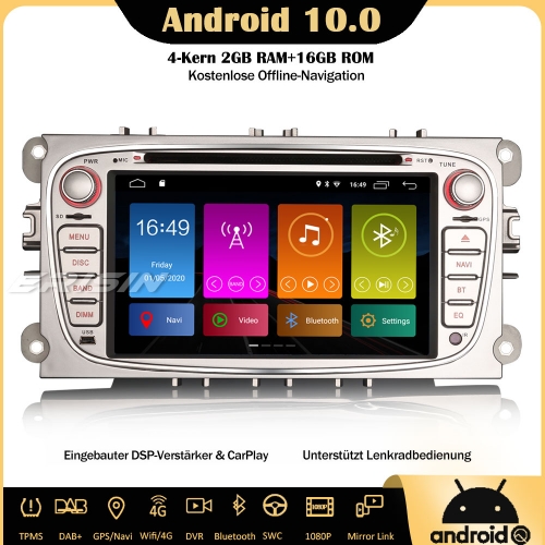 Erisin ES2919FS DSP Android 10.0 Car Stereo Sat Nav DAB+GPS CarPlay RDS Wifi DTV OBD TPMS 4G Bluetooth Head Unit DVR For Ford Focus C/S-Max Mondeo Gal
