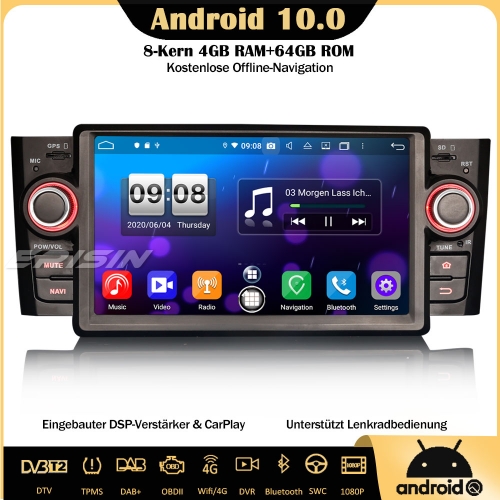 Erisin ES8723L 8-Core 4GB RAM Android 10.0 DAB+DSP Car Stereo CarPlay OBD GPS SWC DVB-T2 Bluetooth RDS DVR Sat Nav TPMS For Fiat Punto Linea