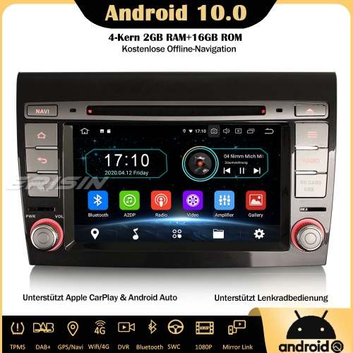 Erisin ES5971F Android 10.0 Car Stereo GPS DAB+ DVB-T2 CarPlay Wifi 4G OBD Bluetooth Canbus TPMS SWC RDS Sat Nav For Fiat Bravo