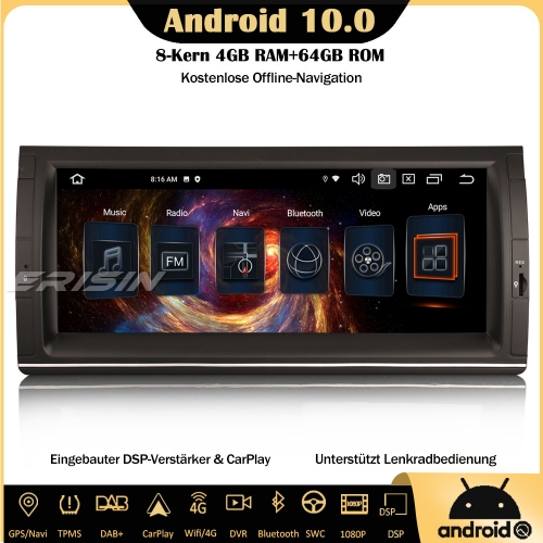 Erisin ES8153B 10.25" 8-Core Android 10.0 DAB+DSP Car Stereo CarPlay OBD DVR GPS SWC DTV RDS Sat Nav For BMW 5er Series E39 E53 X5 M5