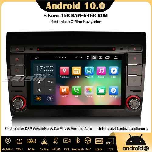 Erisin ES8171F 8-Core Android 10.0 DAB+ DSP Car Stereo CarPlay OBD Sat Nav SWC DVD Bluetooth TPMS Head Unit For FIAT BRAVO