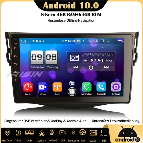 Erisin ES8734R 8-Core 4GB RAM Android 10.0 DAB+DSP Car Stereo CarPlay OBD GPS SWC DVB-T2 Bluetooth RDS DVR Sat Nav TPMS For Toyota RAV4