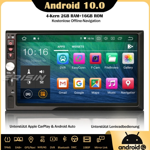 Erisin ES5141U Universal 2 Din Android 10.0 Car Stereo Head Unit Sat Nav DVD DAB + DVB-T2 CarPlay Wifi 4G RDS SD OBD USB Bluetooth