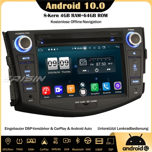 Erisin ES8724R 8-Core Android 10.0 Autoradio DVD CarPlay DAB + DSP GPS DVB-T2 Bluetooth OBD RDS DVR Navi TPMS For Toyota RAV4