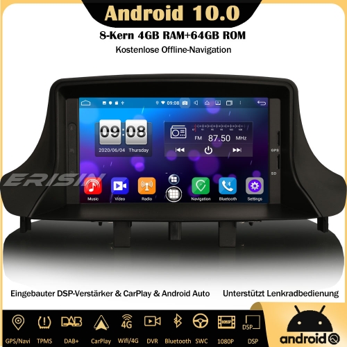 Erisin 7" ES8773M 8-Core 64GB Android 10.0 DAB + 4G DVD BT Autoradio CarPlay DSP WiFi OBD DVR GPS 4G SWC For Renault Megane Ⅲ Fluence