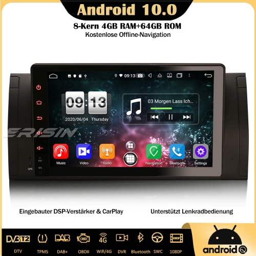 Erisin 9" ES8795B 8-Core Android 10.0 DAB+DSP Car Stereo CarPlay OBD DVR GPS SWC DTV RDS Sat Nav 4G For BMW 5er Series E39 E53 X5 M5