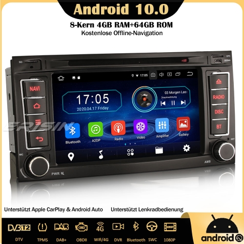 Erisin ES6956T 4GB ROM+64GB RAM 8-Core Autoradio Android 10.0 DAB+ CarPlay Bluetooth OBD GPS Navi DVD TPMS WiFi  SWC For VW Touarge T5 Multivan V Tran