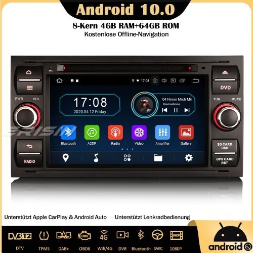 Erisin ES6931FB Android 10.0 7" Autoradio Car DVD Player DTV DAB+ Bluetooth OBD WiFi 4G DVR CarPlay TPMS For Ford C-Max Kuga Connect Transit Galaxy