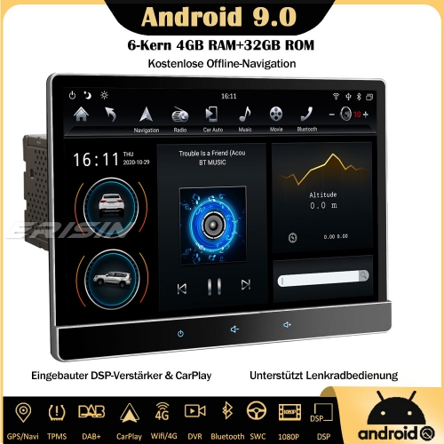 Erisin ES8722T 6-Core 4GB RAM 32GB ROM 12.2 "Tesla-Style Univeral Android 9.0 Car Radio GPS Navigation CarPlay DAB + FM Bluetooth OBD WiFi DSP Camera