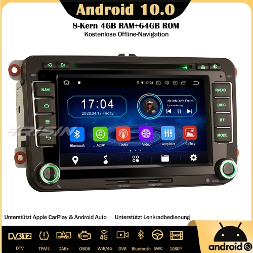 Erisin ES6948V  8-Core Android 10 Car Radio GPS OPS DTV CarPlay WiFi DAB+ OBD GPS Navi TPMS SWC For VW Golf V/VII Sharan Tiguan Passat EOS Seat Skoda