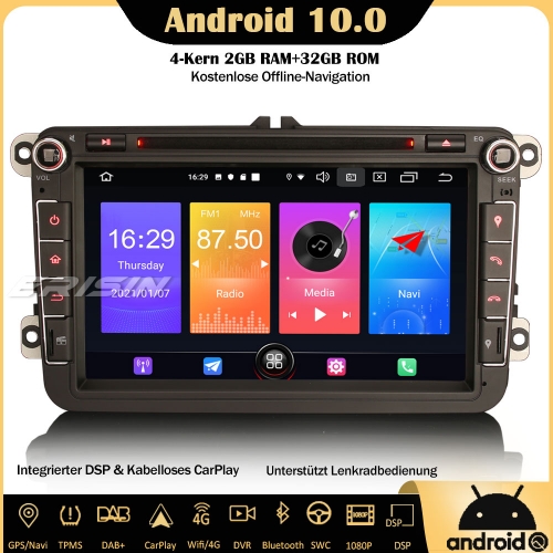 Erisin ES2715V Android 10.0 Car Radio DSP OPS CarPlay DVD WiFi DAB+ OBD Sat Nav DTV SWC For VW Golf V/VII Polo Tiguan Passat EOS Seat Skoda