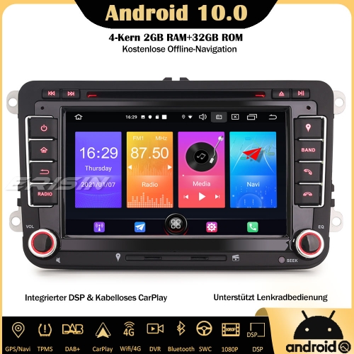 Erisin ES2748V Android 10.0 Car Radio DSP OPS CarPlay WiFi DAB+ OBD Sat Nav DVR CD SWC For VW Golf 5/6 Sharan Polo Tiguan Passat EOS Seat Skoda