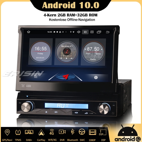Erisin ES2788U Android 10.0 Universal Car Stereo CarPlay DAB+DSP Sat Nav OBD GPS DVD SWC TPMS RDS 4G Bluetooth