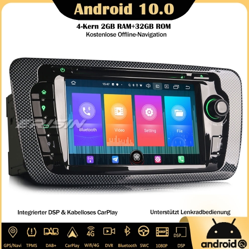 Erisin ES2722S Android 10.0 Car Stereo CarPlay DAB+DSP Sat Nav OBD GPS DVD SWC TPMS RDS 4G Bluetooth For Seat IBIZA