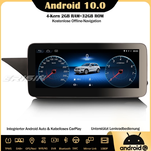Erisin ES2652E 10.25" IPS Android 10.0 Car Stereo DAB+ GPS CarPlay Wifi SWC Sat Nav TPMS Bluetooth 4G For E-Class W212 2013-2014