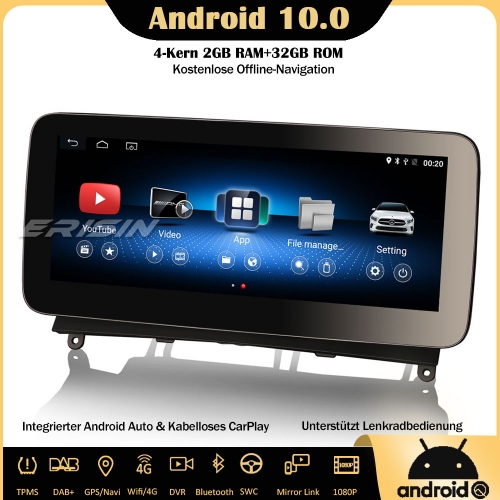 Erisin ES2640C 10.25" IPS Android 10 Car Stereo DAB+ CarPlay Wifi SWC Sat Nav TPMS Bluetooth 4G For C-Class W204 2008-2010