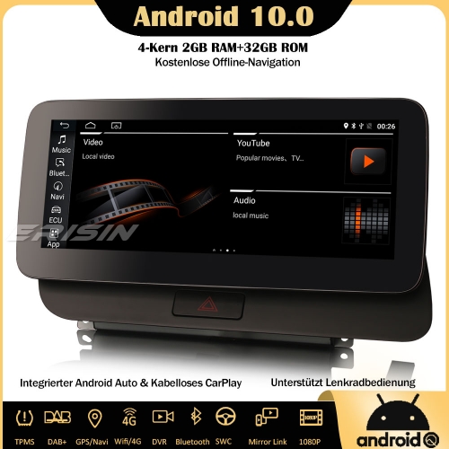 Erisin ES2675Q 10.25" IPS Android 10.0 Car Stereo DAB+ GPS CarPlay Wifi SWC Sat Nav TPMS Bluetooth 4G For Audi Q5 2009-2016