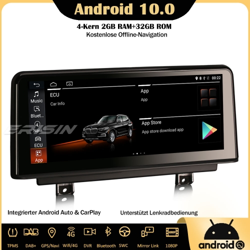 Erisin ES2620B 10.25" IPS Android 10.0 Car Stereo DAB+ GPS CarPlay Wifi SWC Sat Nav TPMS Bluetooth 4G For BMW 1/2 series F20 F21 F23 NBT