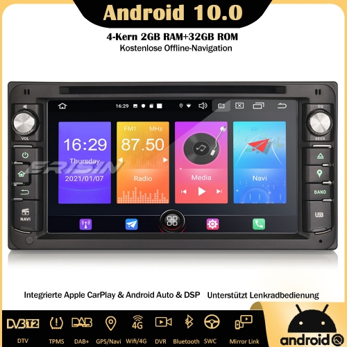 Erisin ES2793C DAB+ Android 10.0 Car Stereo DVD CarPlay SWC Bluetooth Sat Nav GPS Wifi Android Auto for TOYOTA COROLLA EX RAV4 VIOS VITZ HILUX
