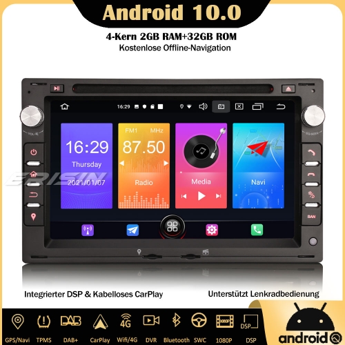 Erisin ES2786V DAB + Android 10.0 Car Stereo Wifi CarPlay DSP Sat Nav DVD Android Auto for VW Golf Passat Polo Lupo Seat Leon Peugeot 307 Ford Galaxy