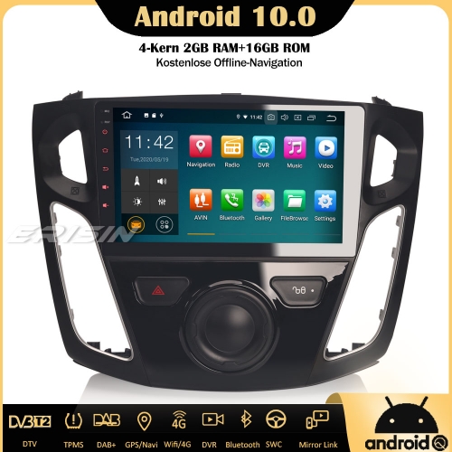 Erisin 9" ES5195F Android 10.0 Car Stereo GPS DAB+CarPlay Wifi DVB-T2 OBD DVR for Ford Focus