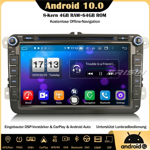 Erisin 8" ES8715V 8-Core 64GB Android 10.0 DAB+DSP Car Stereo CarPlay OBD DVR GPS DVD SWC DTV For VW Passat Golf 5/6 Jetta Tiguan Eos Polo Seat Skoda