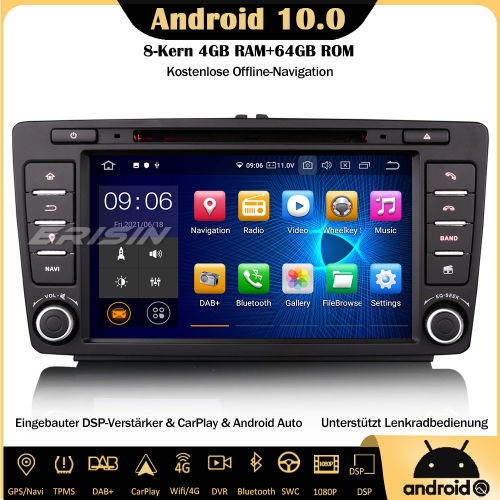 Erisin ES8126S 8-Core Android 10.0 DAB+DSP Car Stereo Radio CarPlay OBD Sat Nav GPS SWC For Skoda Octavia Yeti Superb Roomster