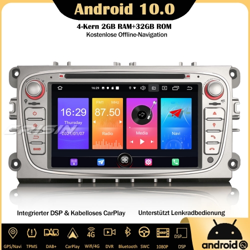 Erisin ES2709FS Android 10.0 Car Stereo DSP CarPlay WiFi DAB+ OBD Sat Nav DVR CD SWC For Ford S-Max C-Max Focus Mondeo Galaxy