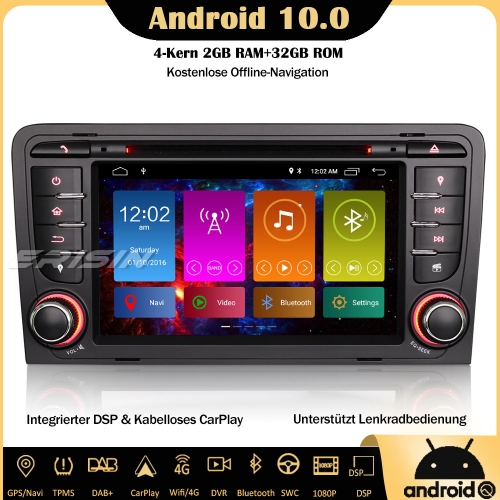 Erisin ES2747A  Android 10.0 DAB+ Car Stereo Sat Nav CarPlay Wifi OBD2 DSP Bluetooth TPMS RDS DVD For AUDI A3 S3 RS3 RNSE-PU