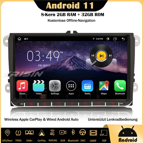 Erisin ES8691V 8-Core 9" Android 11 Car Stereo Sat Nav wireless CarPlay WiFi DAB+ BT OBD Navi TPMS DTV For VW Polo Golf 5/6 Caddy Sharan Tiguan Passat