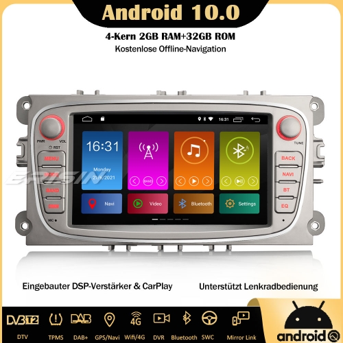 Erisin ES3109FS Android 10.0 Car Stereo DSP CarPlay WiFi DAB+ OBD2 Sat Nav DVR Android Auto For Ford Focus Mondeo Galaxy S/C-Max