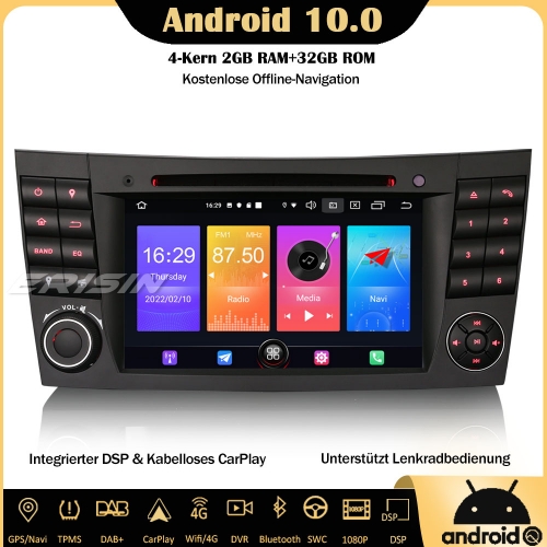 Erisin ES2780E DAB+Android 10.0 Car Stereo Radio Sat Nav Wireless CarPlay OBD2 DTV Wifi Android Auto TPMS 4G RDS for Mercedes Benz E/CLS/G Classe W211