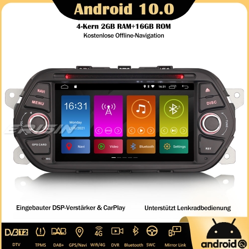 Erisin ES3076E Android 10.0 Car Stereo DSP CarPlay WiFi DAB+ OBD2 Sat Nav DVR Android Auto For Fiat Tipo Aegea Egea Dodge Neon
