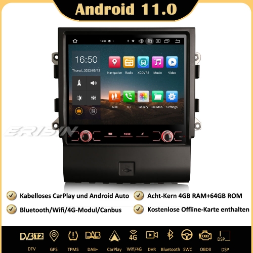 Erisin ES8543M 8-Core 4GB+64GB Android 11.0 Car Stereo Sat Nav GPS CarPlay Android Auto WiFi DAB+ Bluetooth OBD2 TPMS USB DTV For Porsche Macan
