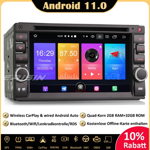 Erisn ES2736UN Doppel 2Din Android 11.0 Nissan/Universal Car Stereo Radio GPS Wifi CarPlay OBD2 DVD SWC Navi Bluetooth USB RDS 4G