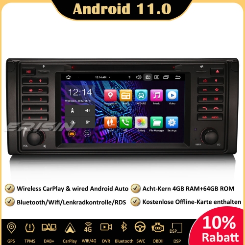 Erisin ES8139B 8-Core Android 11.0 DSP Car Stereo CarPlay DAB+OBD DVR GPS SWC DTV RDS Bluetooth Sat Nav For BMW 5er Series E39 E53 X5 M5
