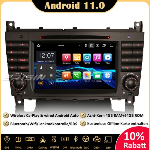 Erisin ES8169C 8-Core Android 11.0 DAB+DSP Car Stereo CarPlay Sat Nav OBD DVD CD GPS SWC Bluetooth CD For Mercedes Benz C/G/CLK Class W203 W209