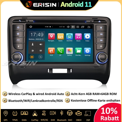 Erisin ES8179T 8-Core Android 11.0 DAB+DSP Car Stereo CarPlay OBD GPS SWC TPMS Canbus DVD USB Bluetooth RDS 4G For AUDI TT MK2