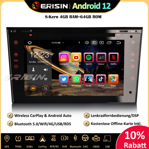 Erisin ES8573P 8-Kern Android 12 Car Stereo Sat Nav CarPlay DAB+ Android Auto BT5.0 SWC RDS DSP For Vauxhall Zafira Vectra Corsa C/D Astra H Meriva